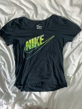 Nike Black Tee with Lime-to-Teal Gradient Swoosh